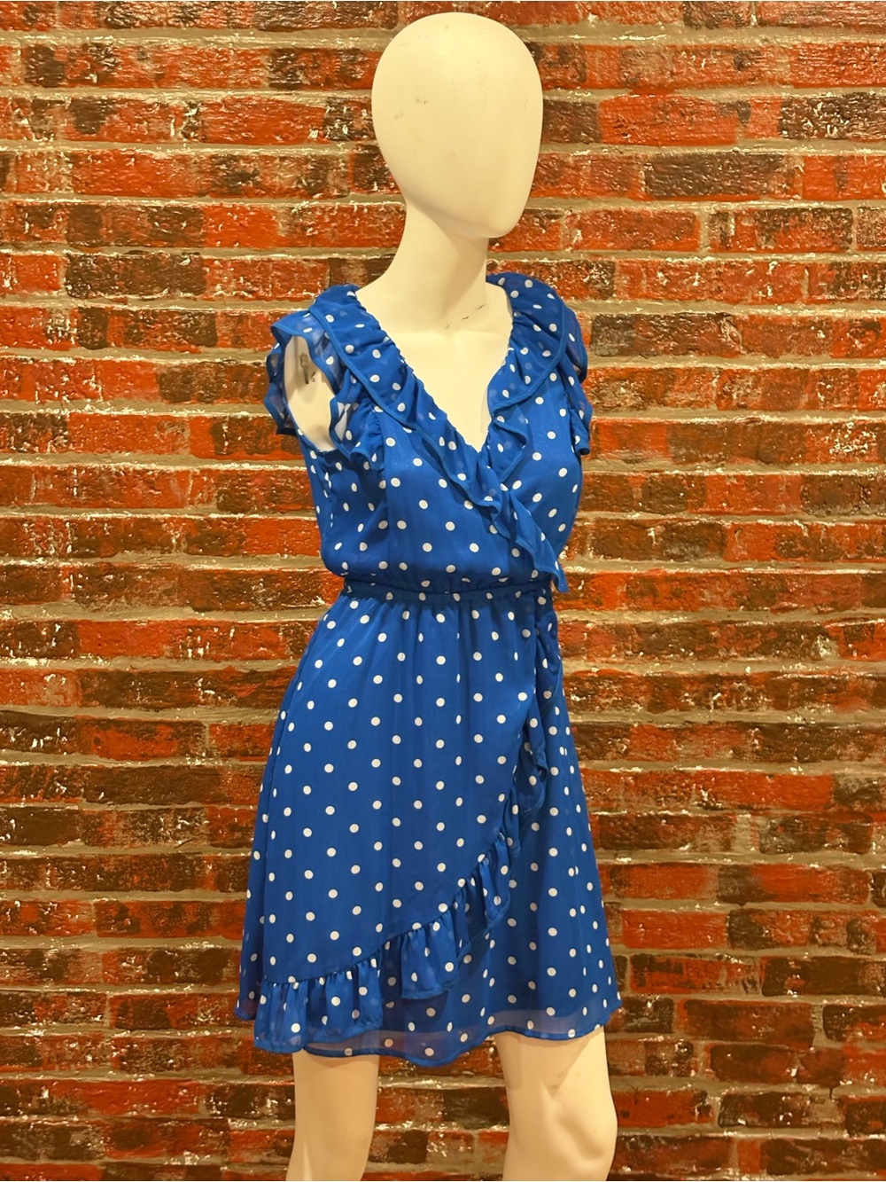 Forever 21 Blue Polka Dot Ruffle Wrap-Style Mini Dress